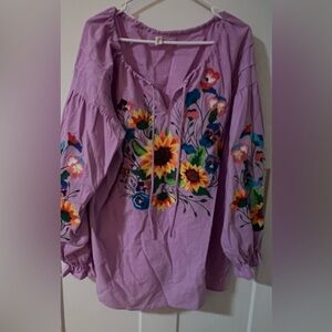 Floral Embroidered Women's Top - Purple